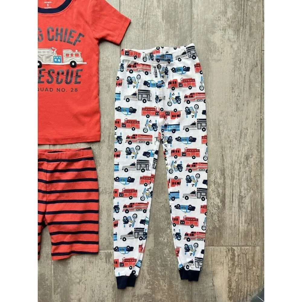 Fire Truck Chief Rescue Squad Police 3 Piece Pajama Set Pjs Toddler Boys 5 Sleep